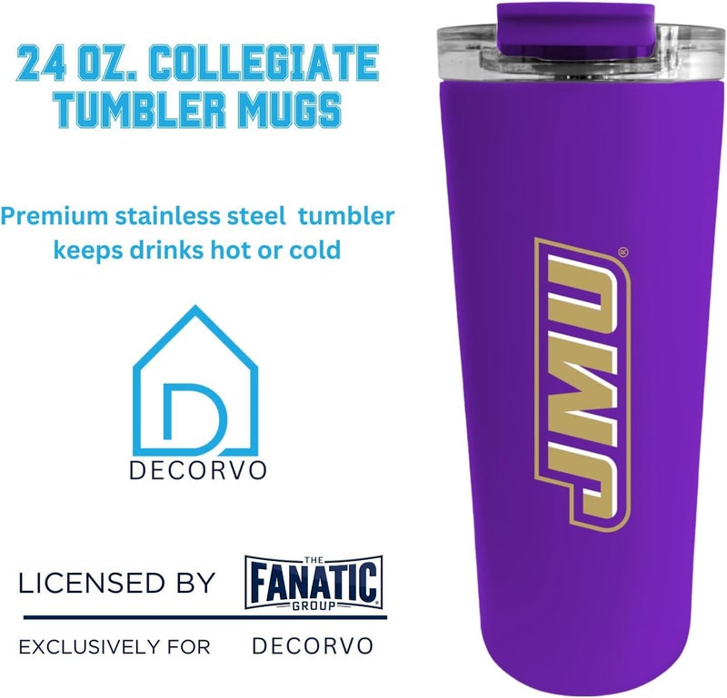 Decorvo Officially Licensed Collegiate Stainless Steel Tumbler - Double Walled Insulated Travel Tumbler - 24 oz (James Madison Purple) - Image 3